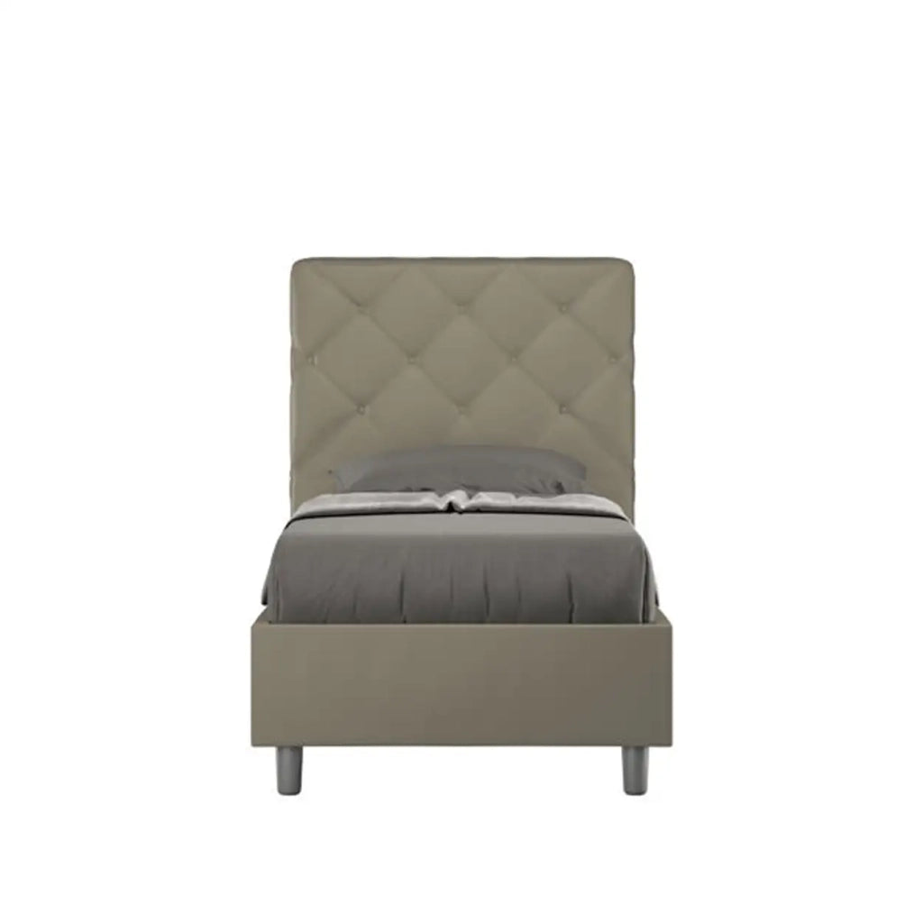 Letto singolo contenitore imbottito 90x190 similpelle cappuccino Priya