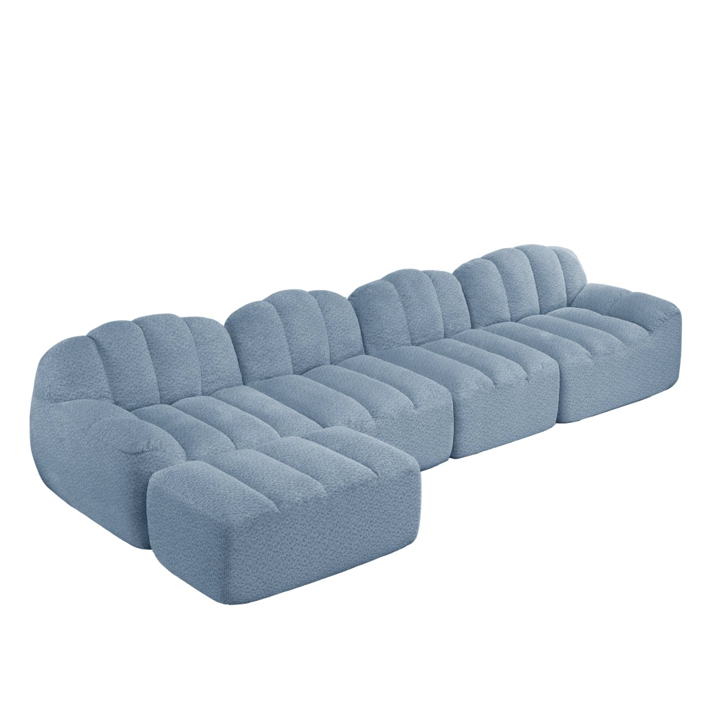 Divano Modulare 4 Posti con Ottoman ¨C Xylo ¨C Blu, Tessuto Morbido