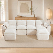 Divano modulare 4 posti con tasche laterali e cuscini struttura a molle e schiuma in velluto a coste beige