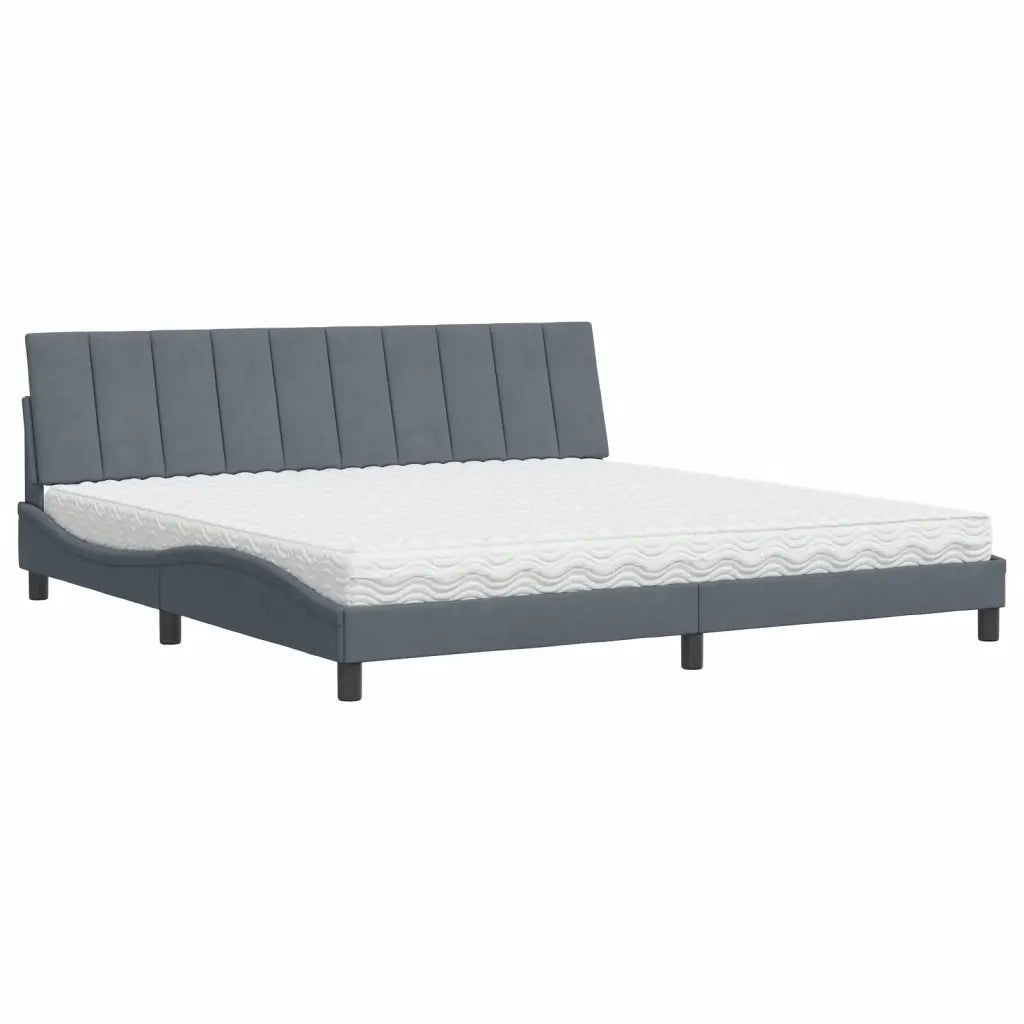 Letto con Materasso Hanko Grigio Scuro 200x200 cm Velluto