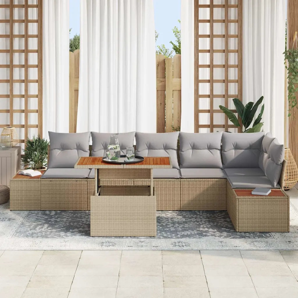 Set Divano da Giardino 7 pcs Beige Poly Rattan