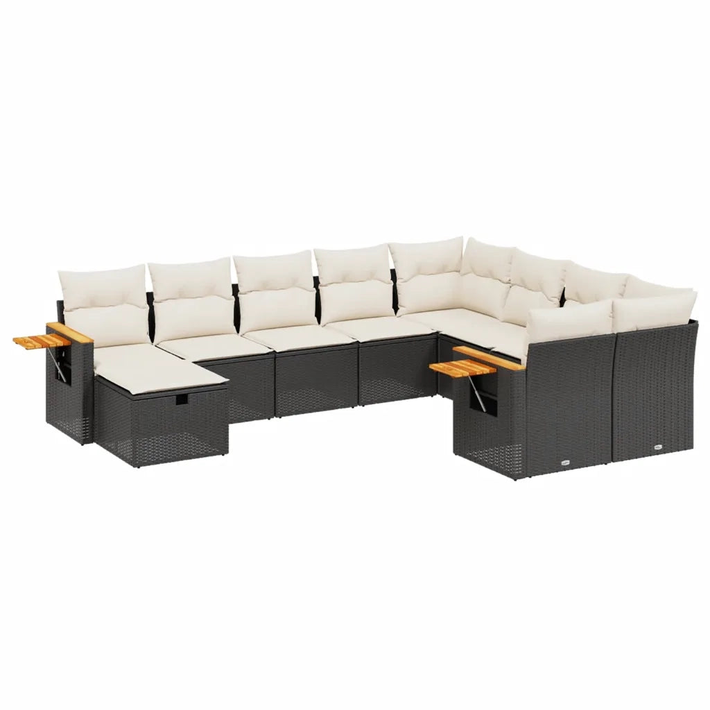 Set Divani da Giardino 10pz con Cuscini in Polyrattan Nero 3259557