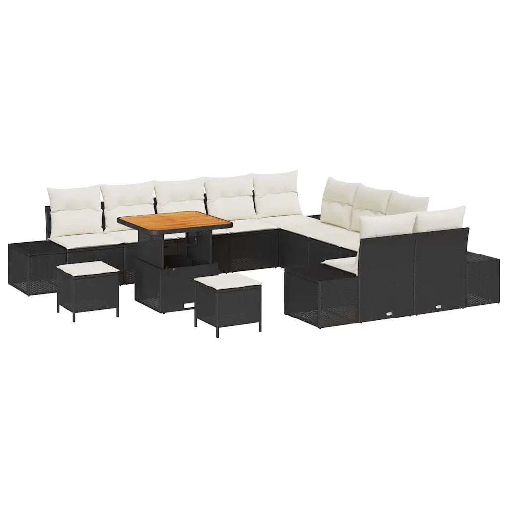 Set Divano da Giardino con cuscino 13 pcs Nero polyrattan
