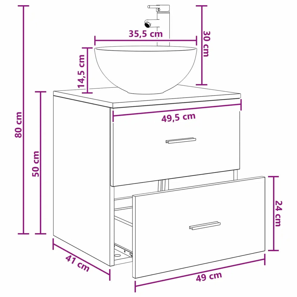 Mobile Lavabo da Parete Sonoma grigio 49,5 x 41 x 64,5 cm 890267