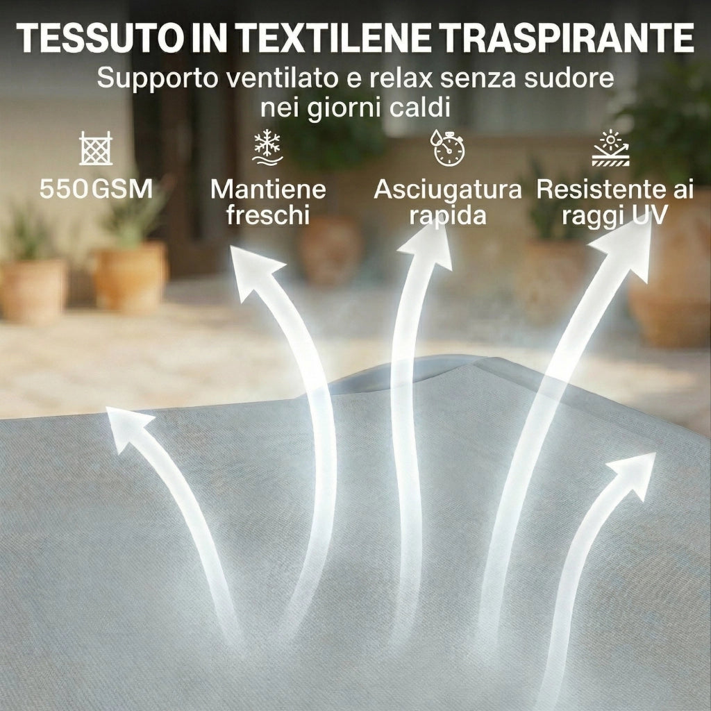 Lettino Prendisole Doppio con Baldacchino Rimovibile. Ruote. Cuscini e Tasche. Grigio