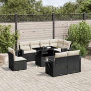 Set Divani da Giardino 9 pz con Cuscini Nero in Polyrattan