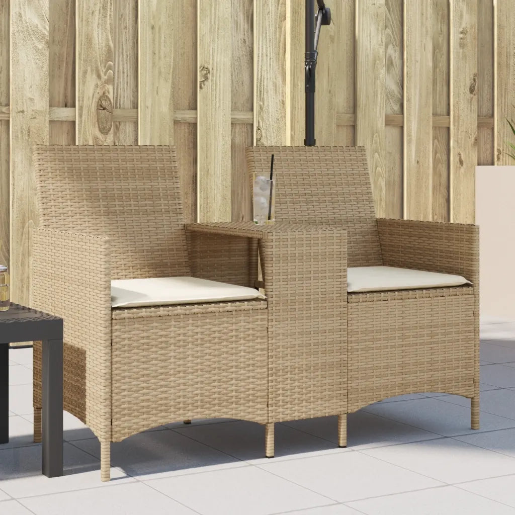Divano Giardino 2 Posti con Tavolo e Cuscini Beige Polyrattan 4003888