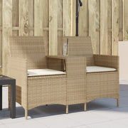 Divano Giardino 2 Posti con Tavolo e Cuscini Beige Polyrattan 4003888