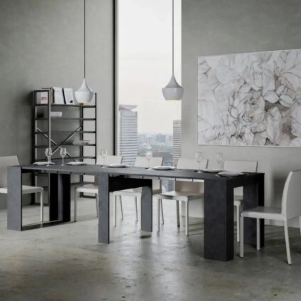 Consolle allungabile 90x48/296 cm Venus antracite spatolato allunghe interne