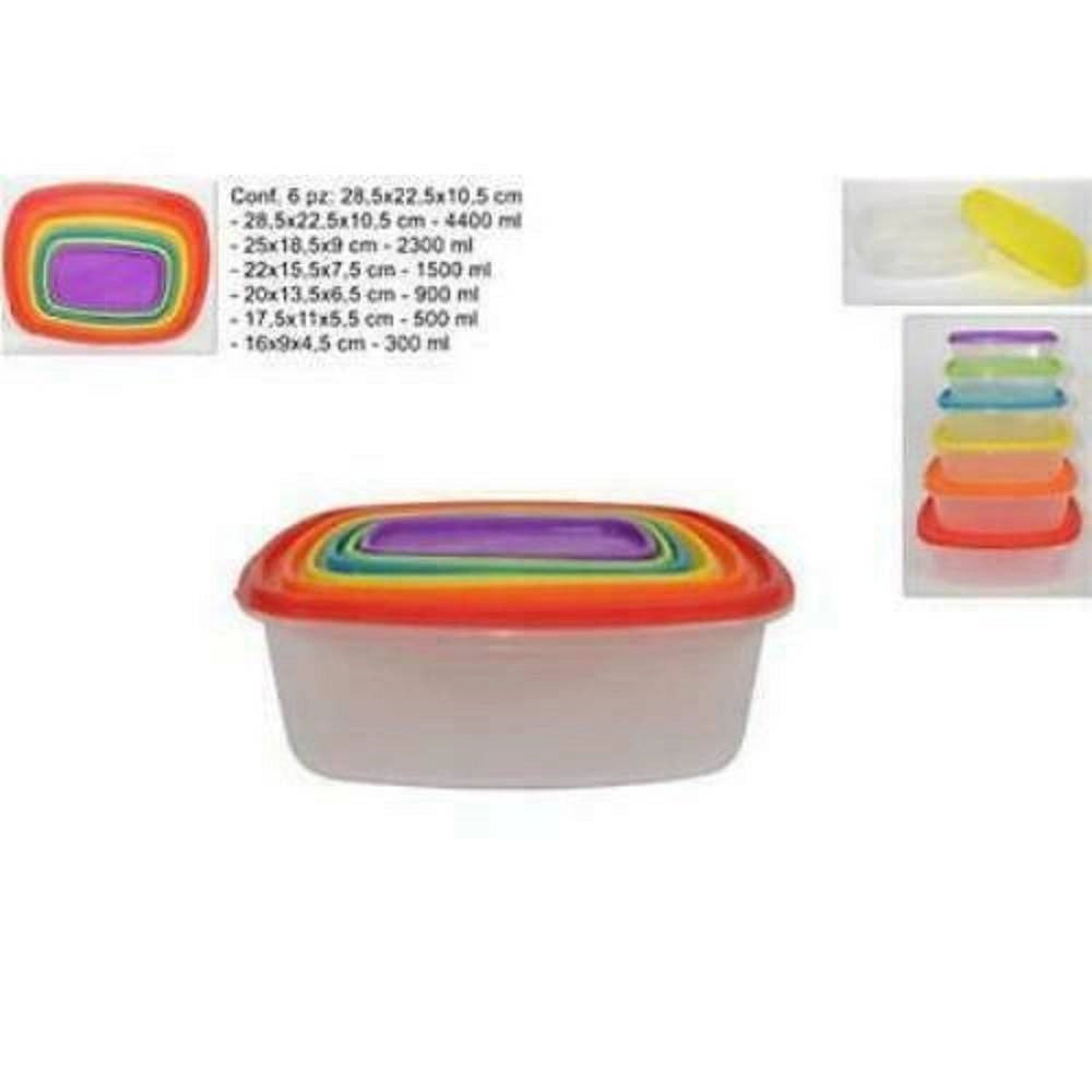 Trade Shop - Set 6 Pz Contenitori In Plastica Rettangolari Con Coperchio Per Alimenti -