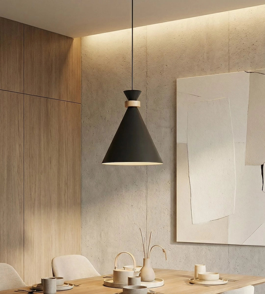 Lampada a sospensione ZERO nera legno 1xE27 Emibig