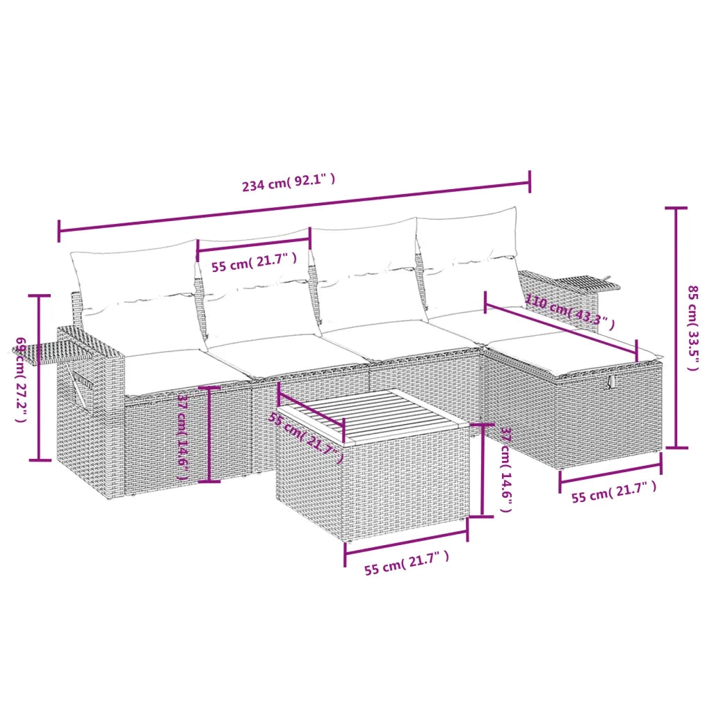 Set Divano da Giardino 6 pz con Cuscini Nero in Polyrattan 3264941