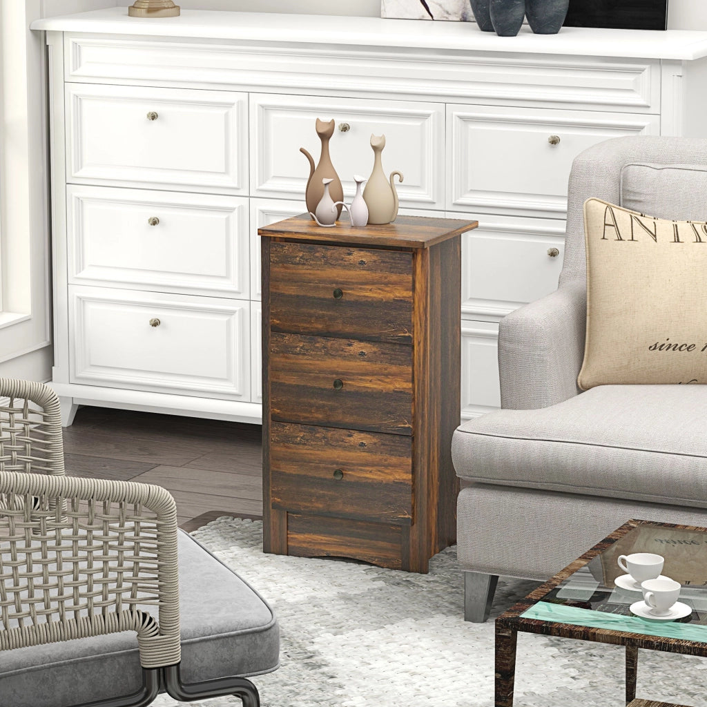 Comodino 3 Cassetti ¨C Xylo ¨C Legno Marrone Rustico 40x30x74 cm