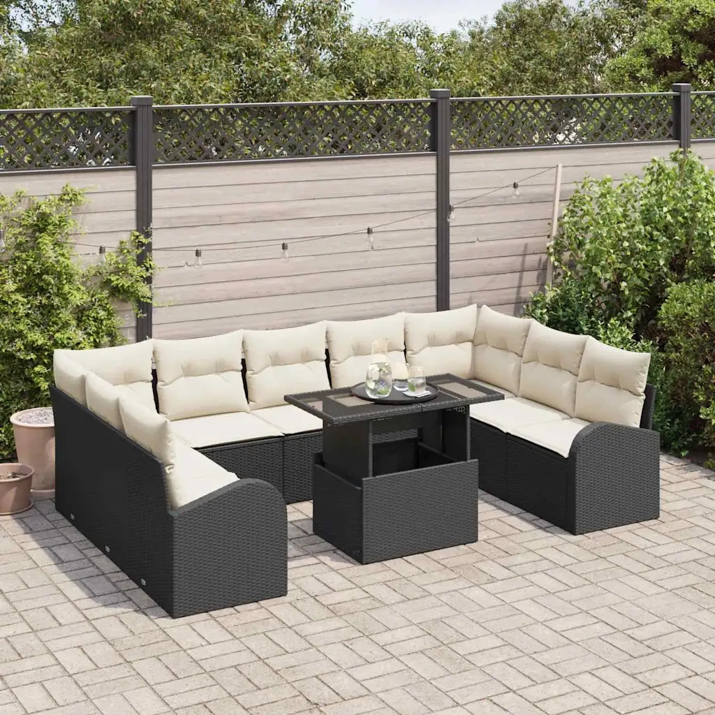 Set Divano da Giardino 10 pcs Nero e Crema polyrattan 3348703