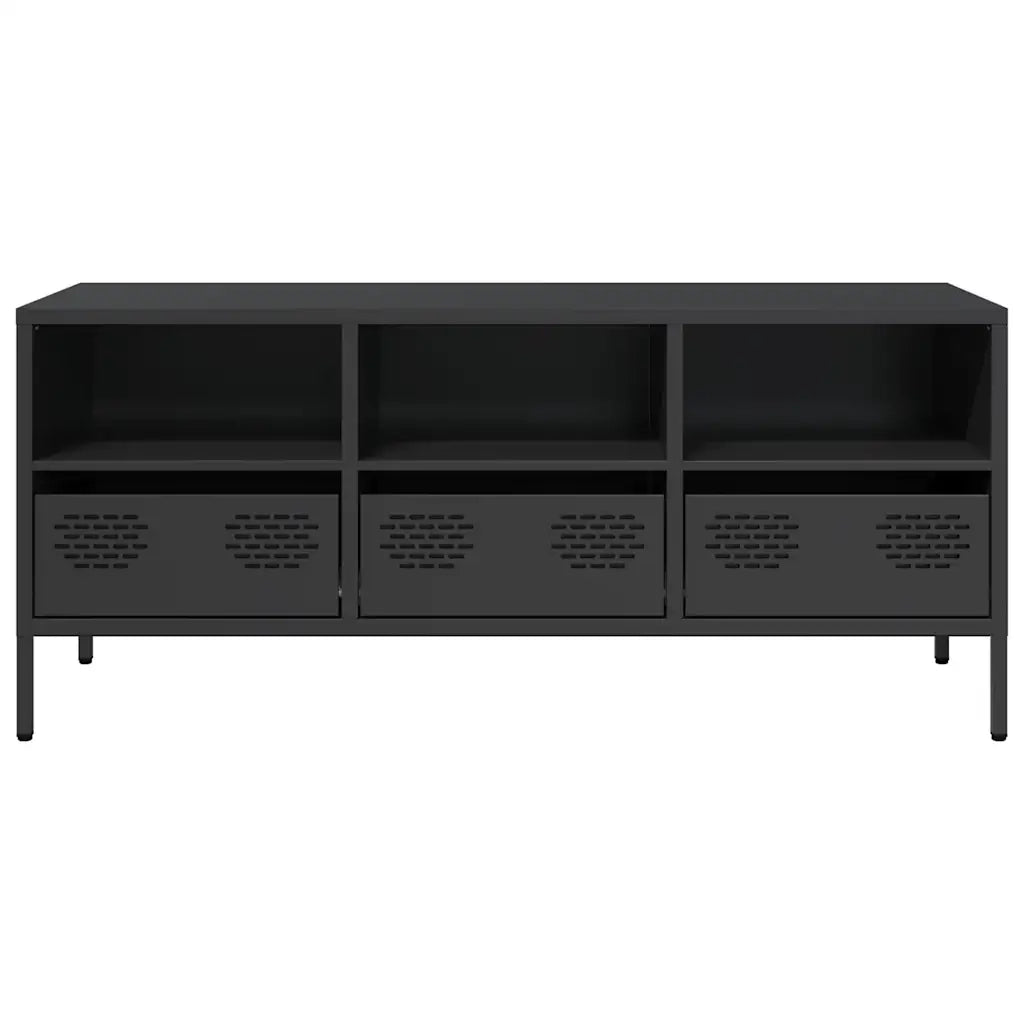 Mobile porta TV dal design industriale con vano contenitore 101,5 x 39 x 43,5 cm in acciaio laminato a freddo nero 02_0049745