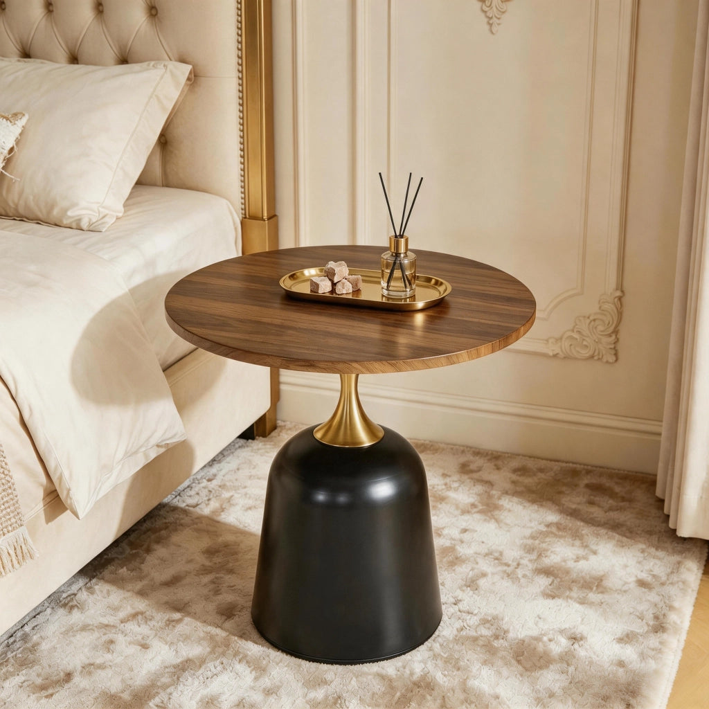 TAVOLINO Rotondo 70x69x40 cm Melamina Noce e Nero