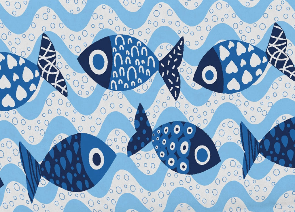 Telo Arredo Multiuso Linea Pensieri Delicati In Cotone Disegno Pesciolini - Singolo - Blu