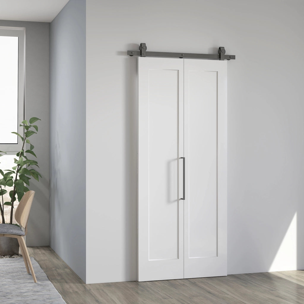 Porta Scorrevole a Libro 90x210 cm con Superficie Verniciabile in MDF e Carbonio Bianco