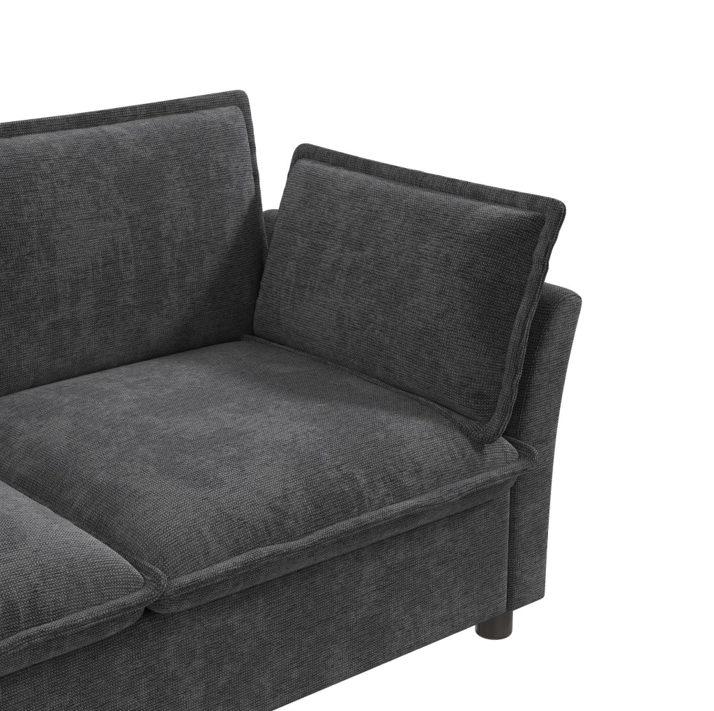 Divano modulare a 3 posti 220 cm in chenille grigio; con 2 cuscini bracciolo e struttura in metallo