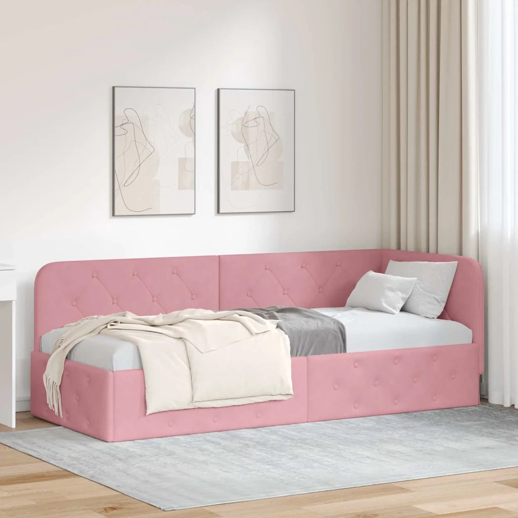 Cornice del letto ad angolo Rosa 80 x 200 cm Velluto