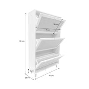 Scarpiera con decoro in canna, 3 ante, bianco sporco