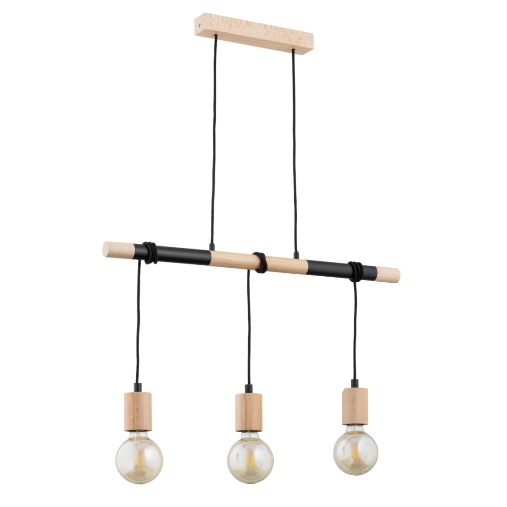 Lampada a sospensione scandi legno nero 3xE27 Lameta