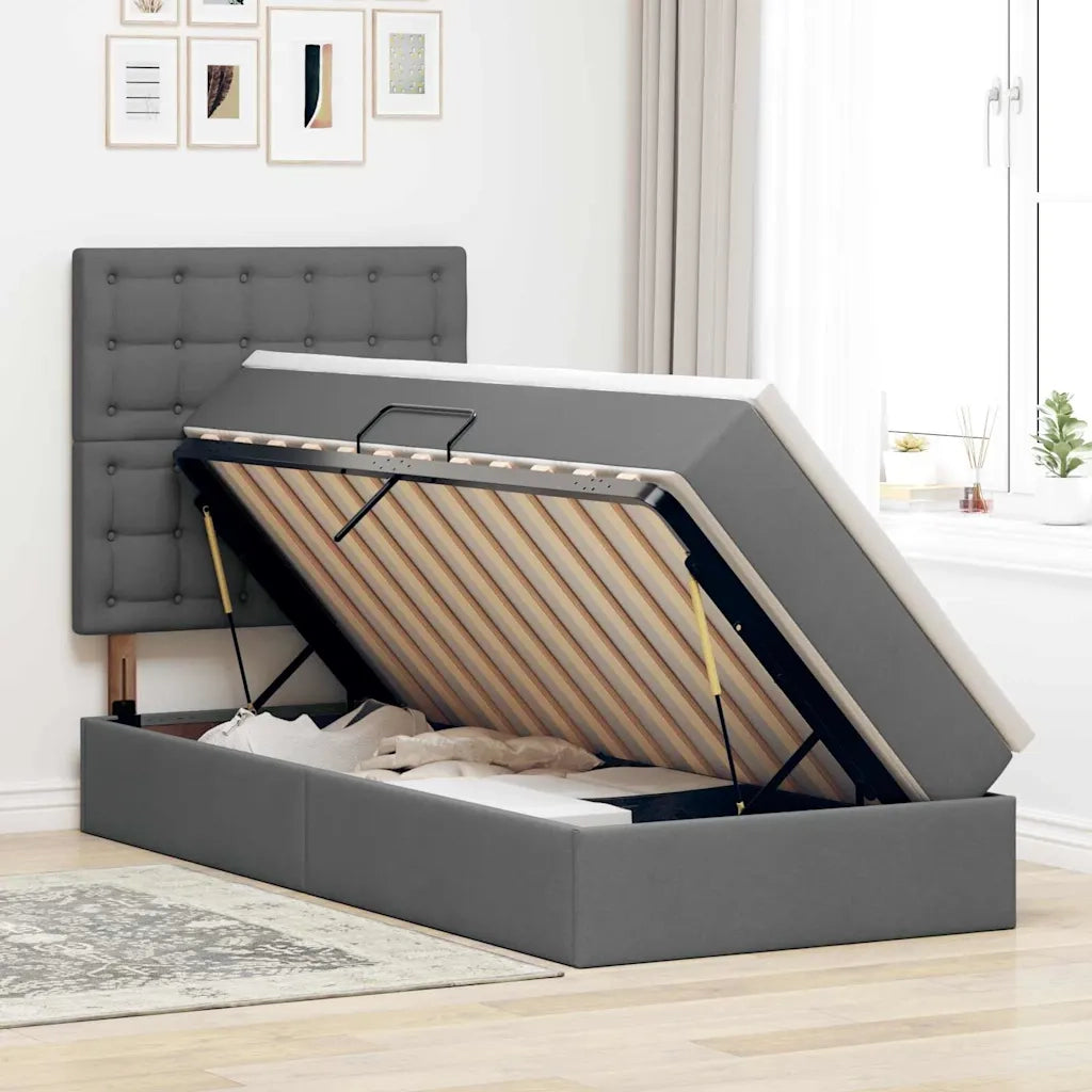 Letto con contenitore e LED con led Grigio scuro 100 x 200 cm