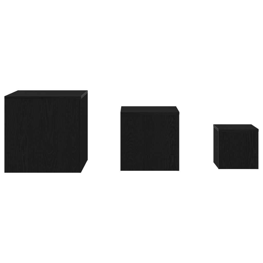 Set di 3 tavolini impilabili in legno ingegnerizzato nero
