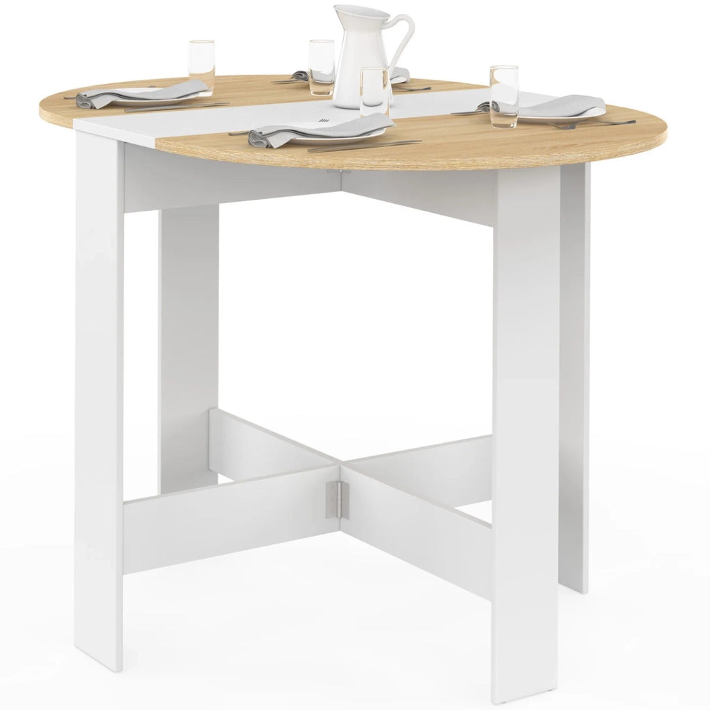 IDMarket - EDI Consolle rotonda pieghevole 2-4 persone in legno bianco con piano in faggio 103 x 76 cm
