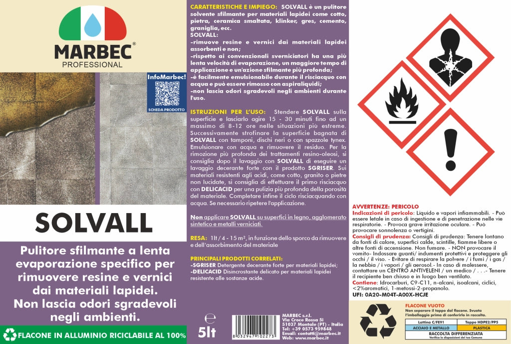 Pulitore sfilmante per materiali lapidei SOLVALL   5LTx4Pz