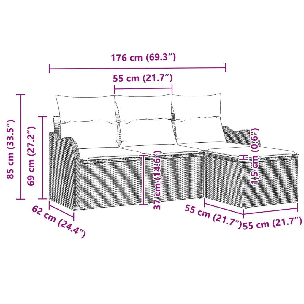 Set Divano da Giardino Grigio polyrattan 3345655