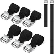 Set di cinghie con raccordo, 6 pezzi di cinghie in diverse lunghezze, cinghie in acciaio nero con chiusura a morsa per bagagli da moto, trolley, campeggio (0,5 m/1 m)