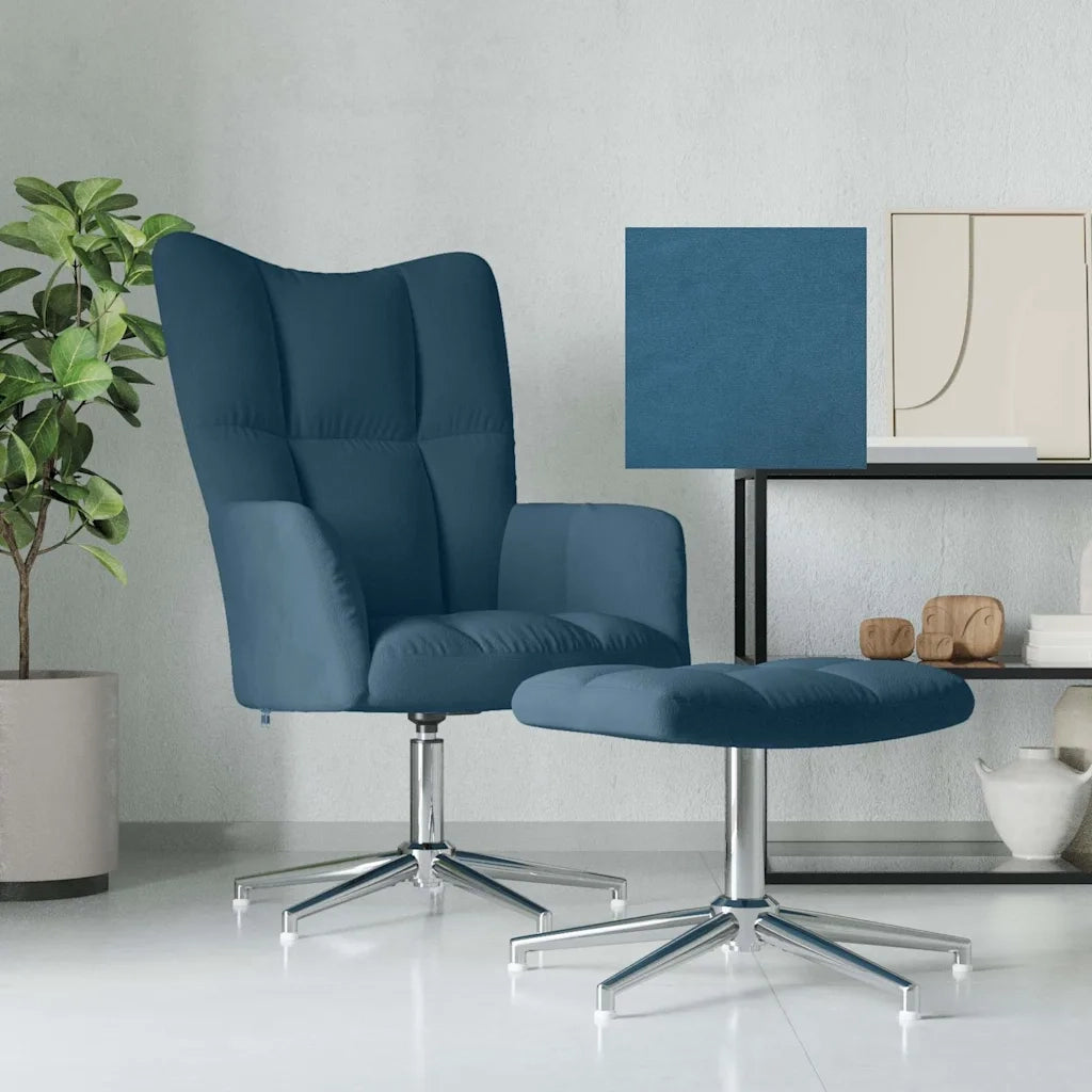 Poltrona Relax con Poggiapiedi Blu in Velluto 328138