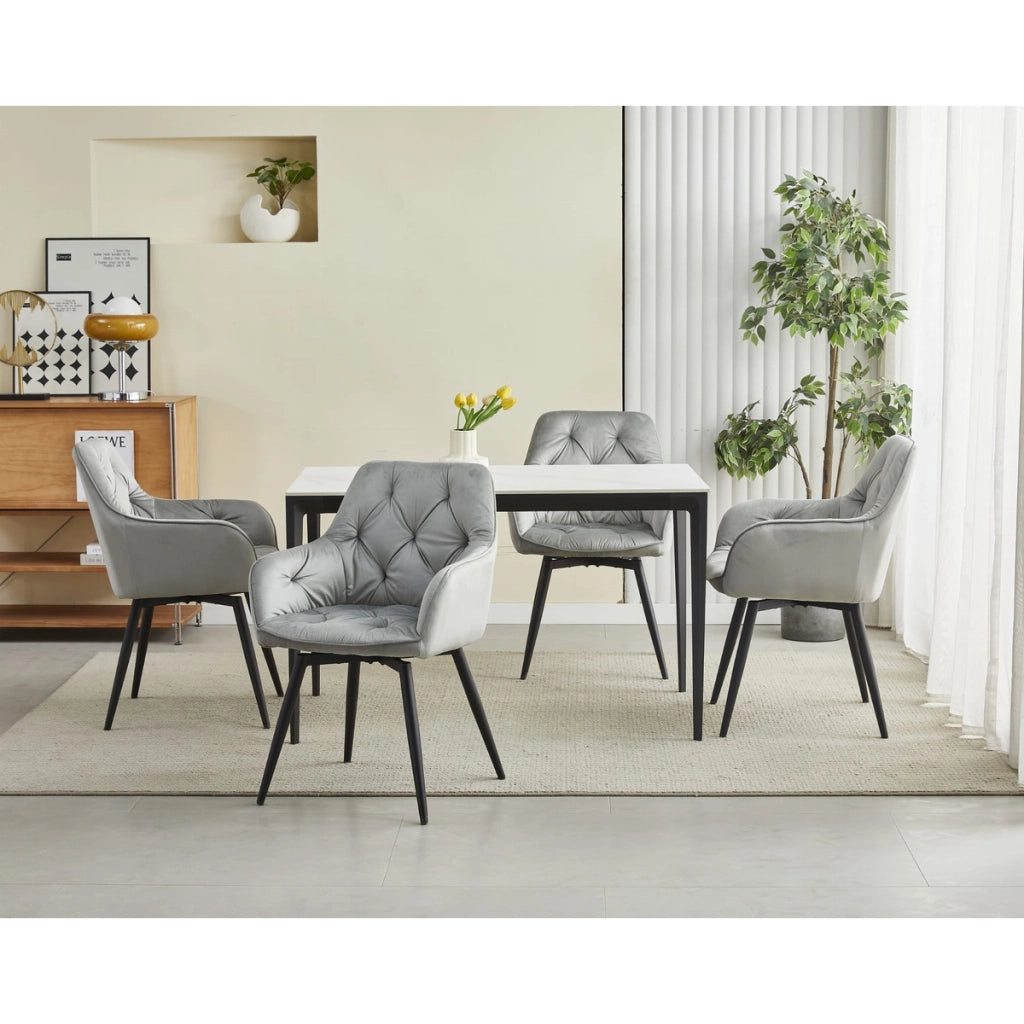 Sedia girevole Jork in velluto grigio argento con gambe nere