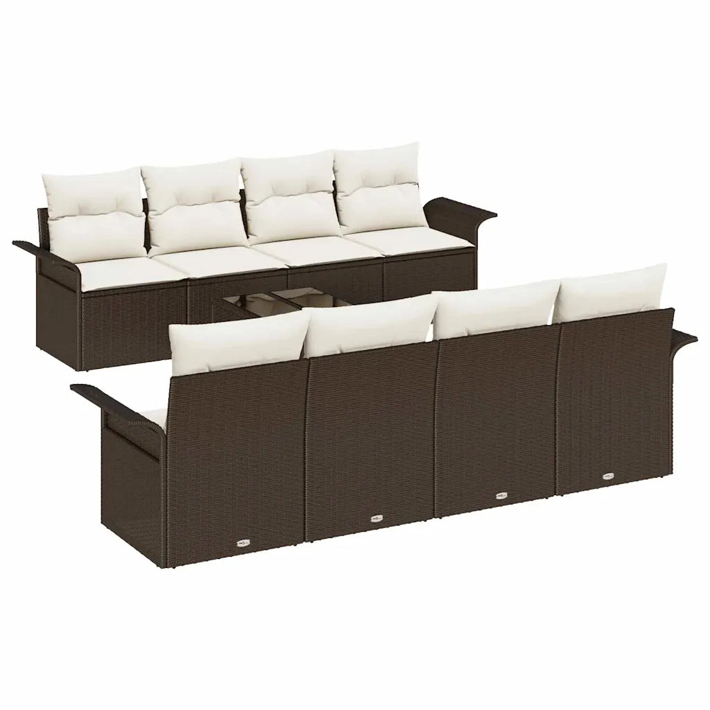 Set Divano da Giardino con cuscino 9 pcs Marrone polyrattan