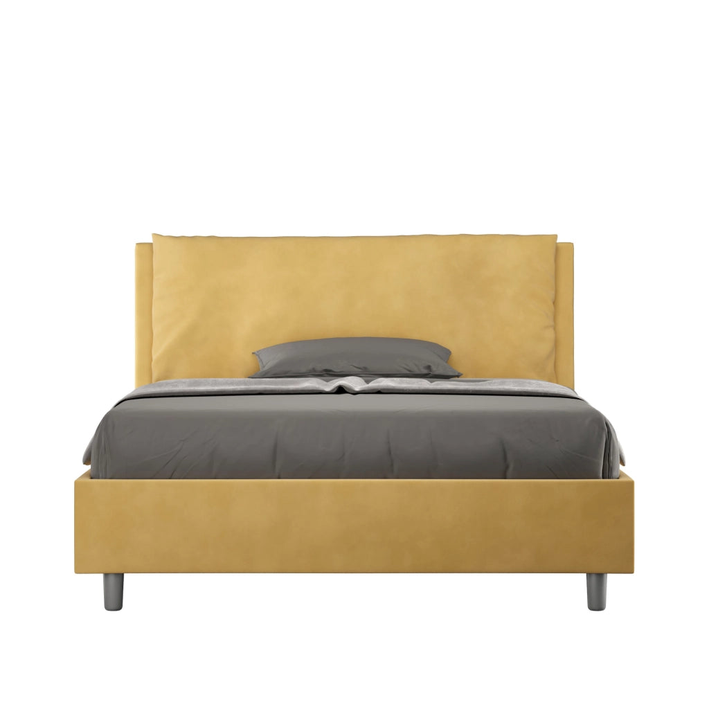 Letto Matrimoniale Francese 140x200 cm Senza Rete Imbottito in Microfibra Antea Large Ocra