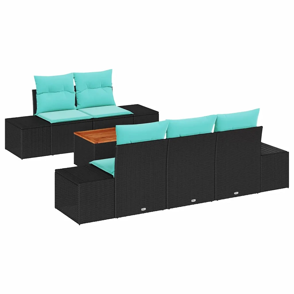 Set Divano da Giardino 6 pz Nero e Turchese polyrattan 3356569