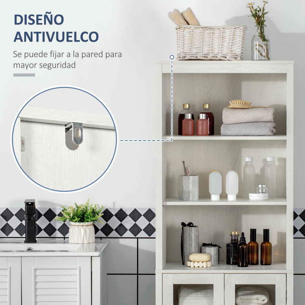 Colonna Bagno con Ante Vetro e Ripiani ¨C Minimal ¨C 53x30x162 cm Bianco