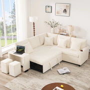 Divano angolare modulare 5 posti con letto e contenitore; in chenille beige; 220x205 cm