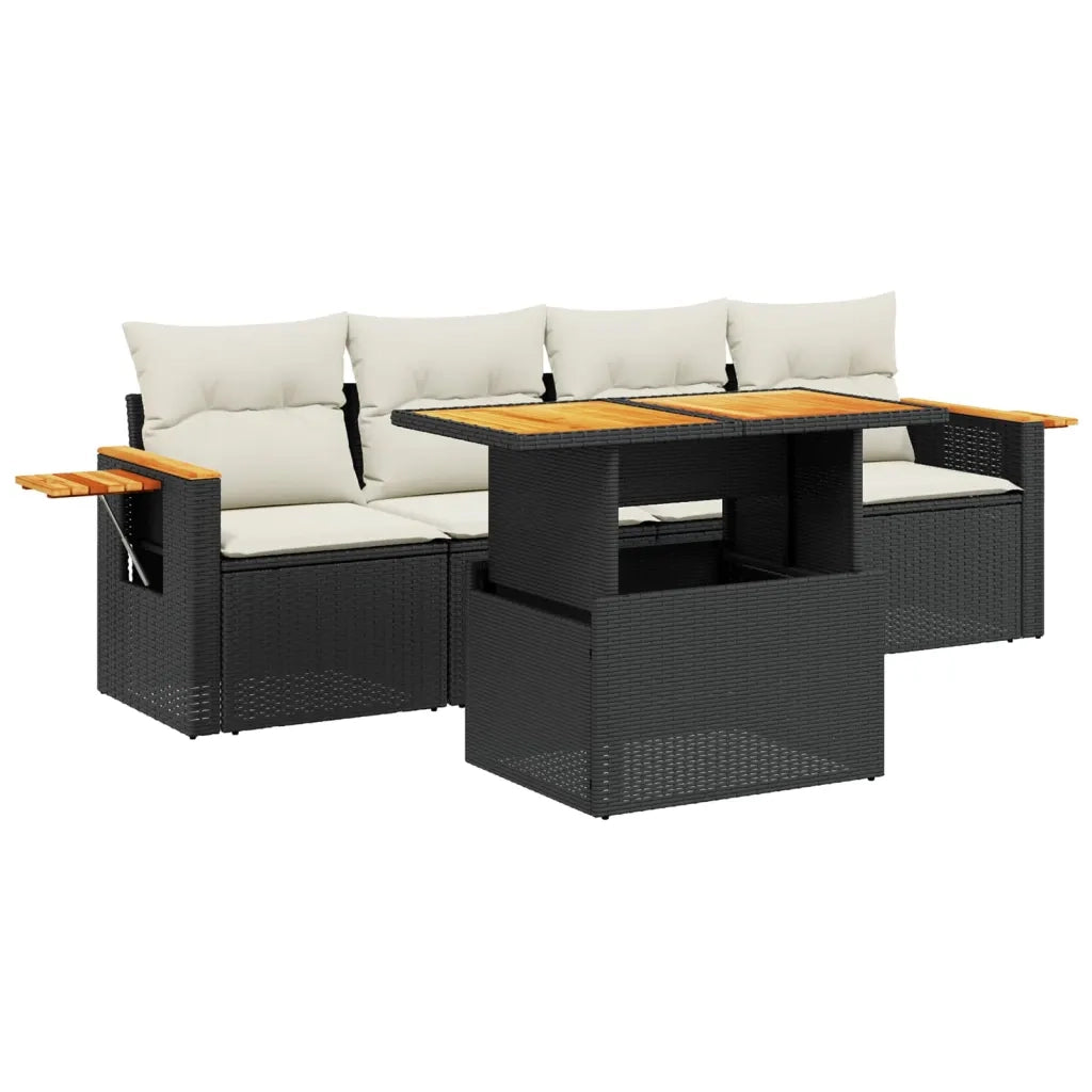 Set Divani da Giardino 5 pz | Set Salotto da Giardino con Cuscini in Polyrattan Nero