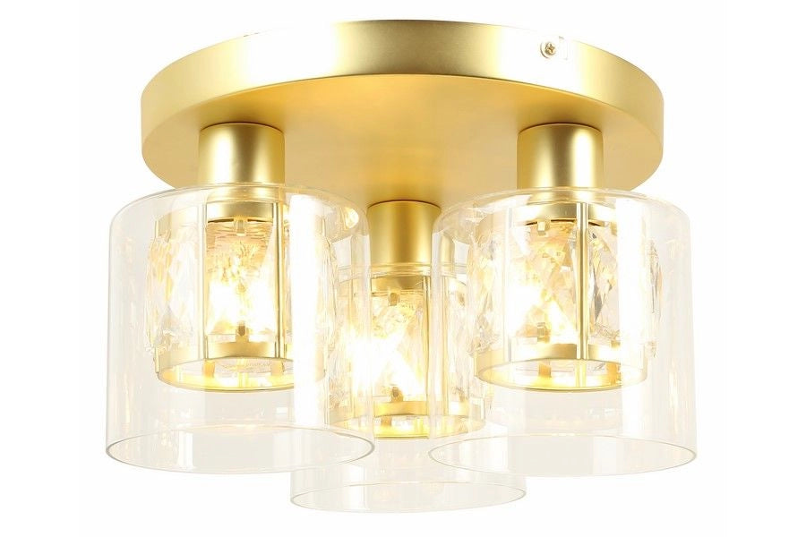 Plafoniera rotonda Elmo oro 3 luci cristallo E14 Reality