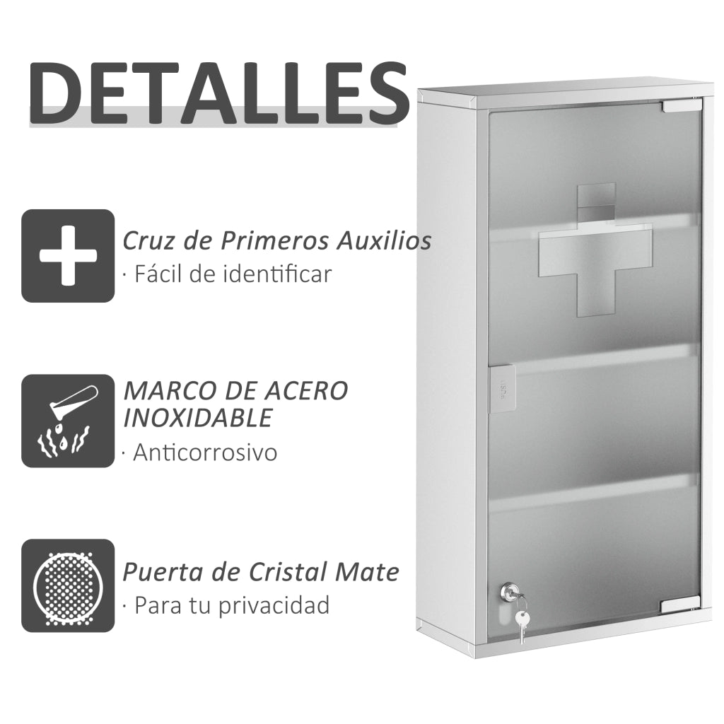 Armadietto Farmacia da Parete ¨C Xylo ¨C Acciaio Inox con Serratura 4 Ripiani