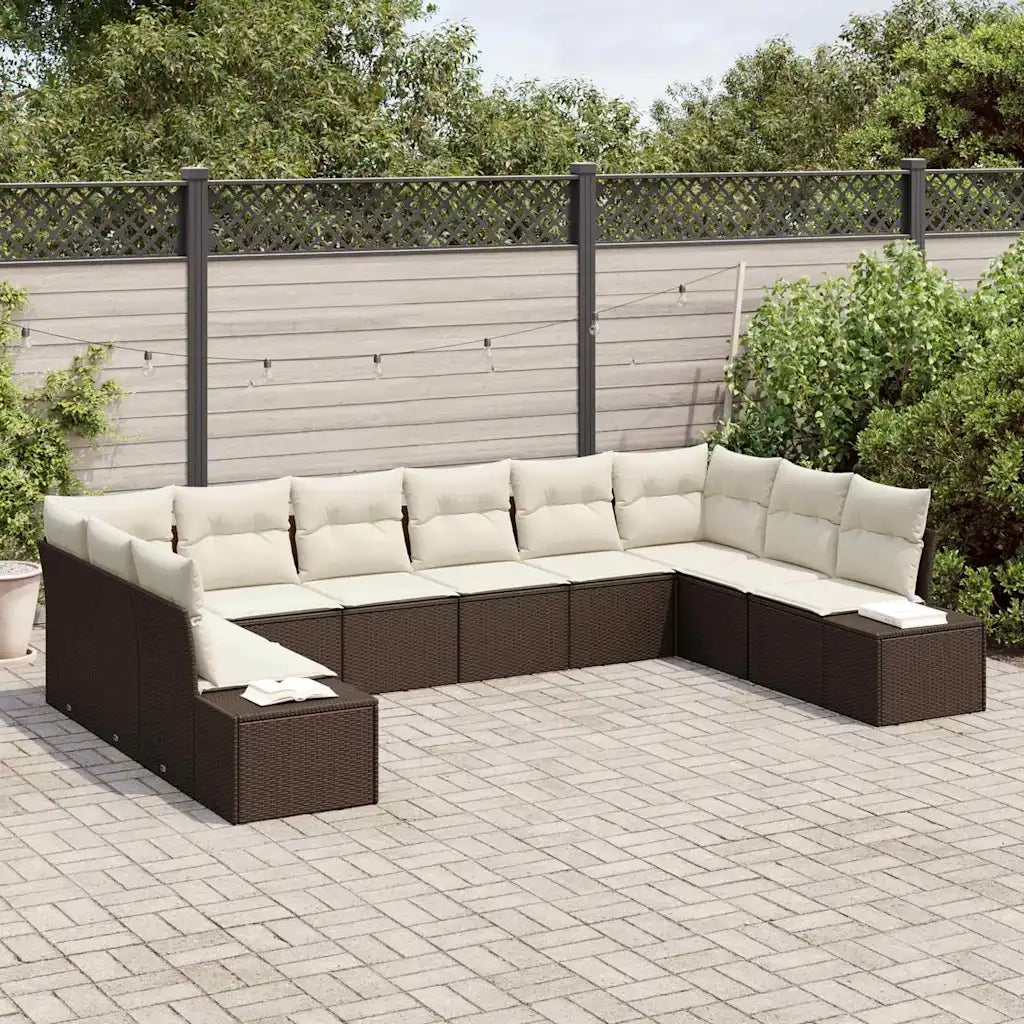 Set Divano da Giardino con cuscino 10 pcs Marrone polyrattan 3347238