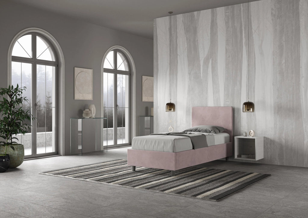 BS COM Letto singolo contenitore imbottito 80x210 microfibra glicine