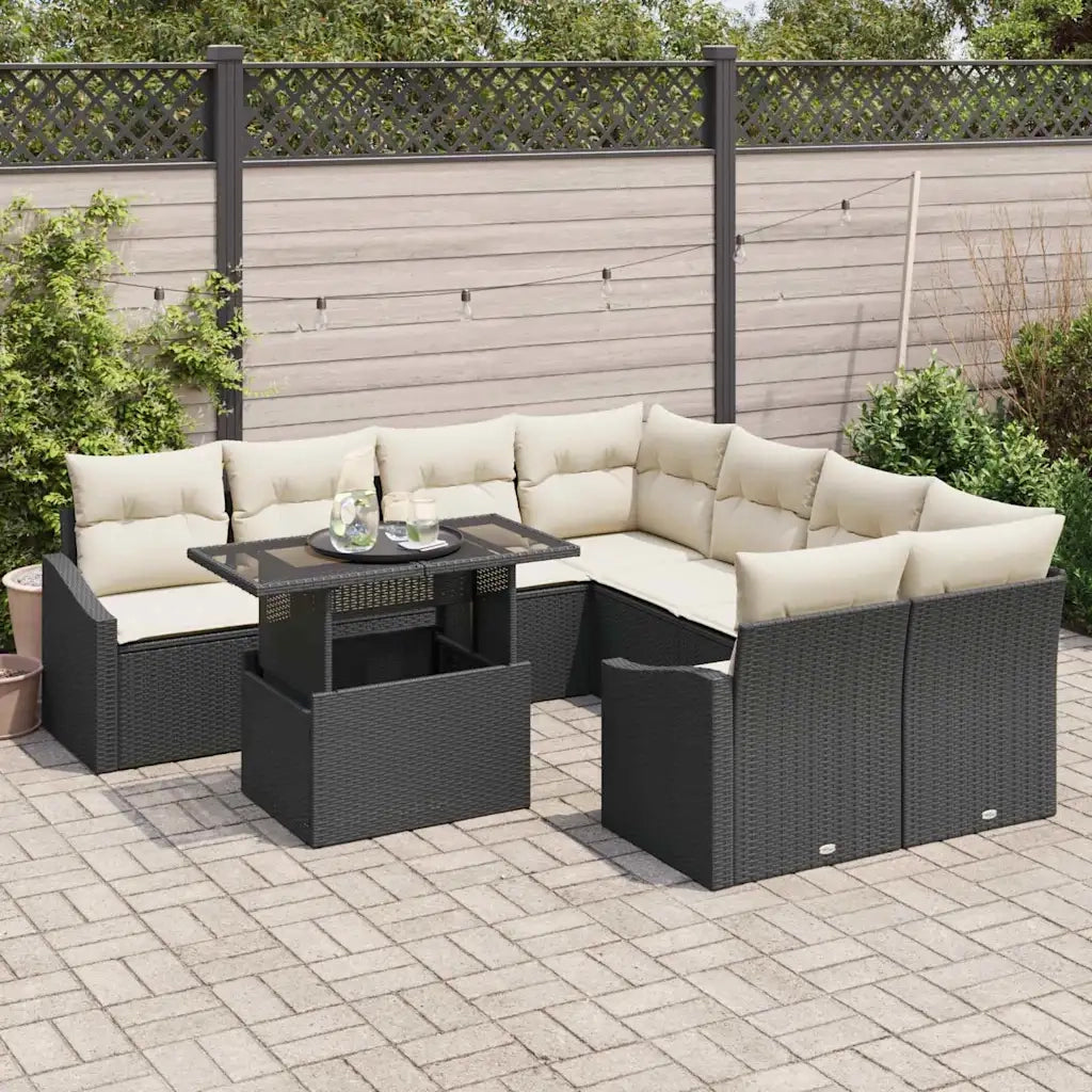 Set Divano da Giardino 9 pcs Nero e Crema polyrattan 3348973