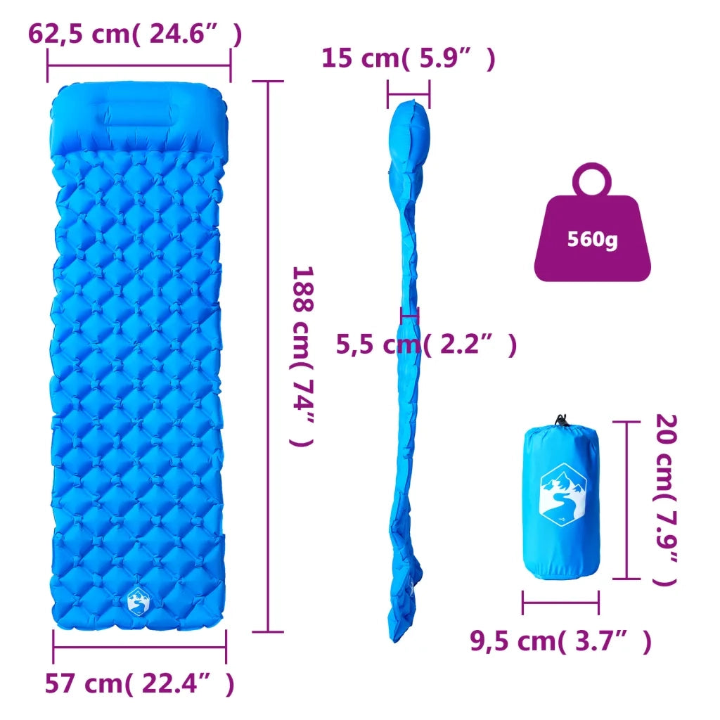 Materasso da Campeggio Gonfiabile con Cuscino 1 Persona Blu 4007110