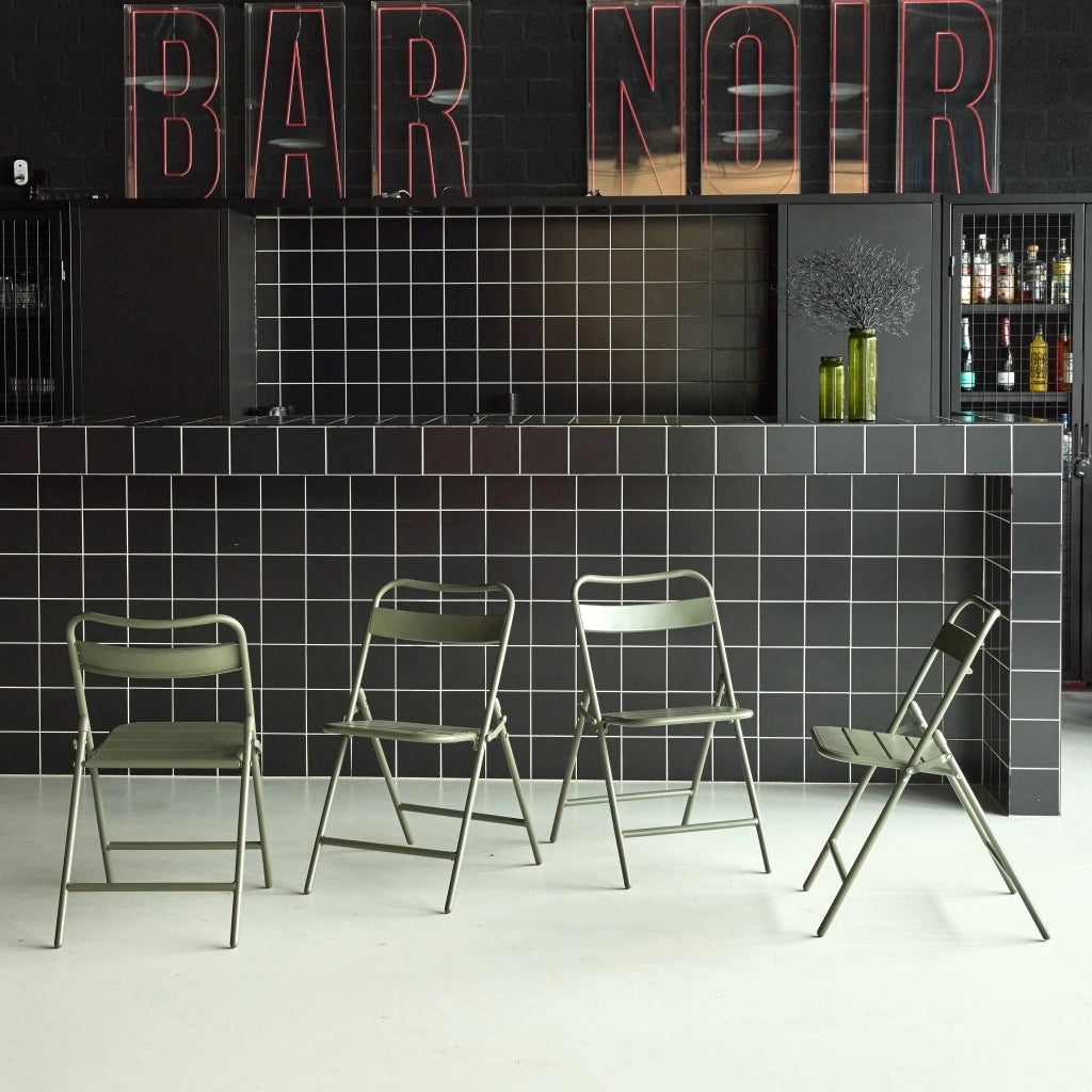 Set 4 sedie da giardino bistrot pieghevoli in acciaio, verde kaki