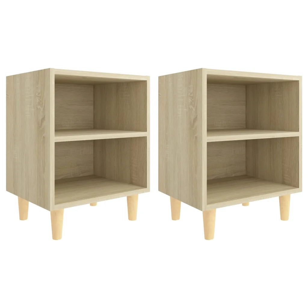 Comodini Gambe in Legno Massello 2pz Rovere Sonoma 40x30x50cm 805786