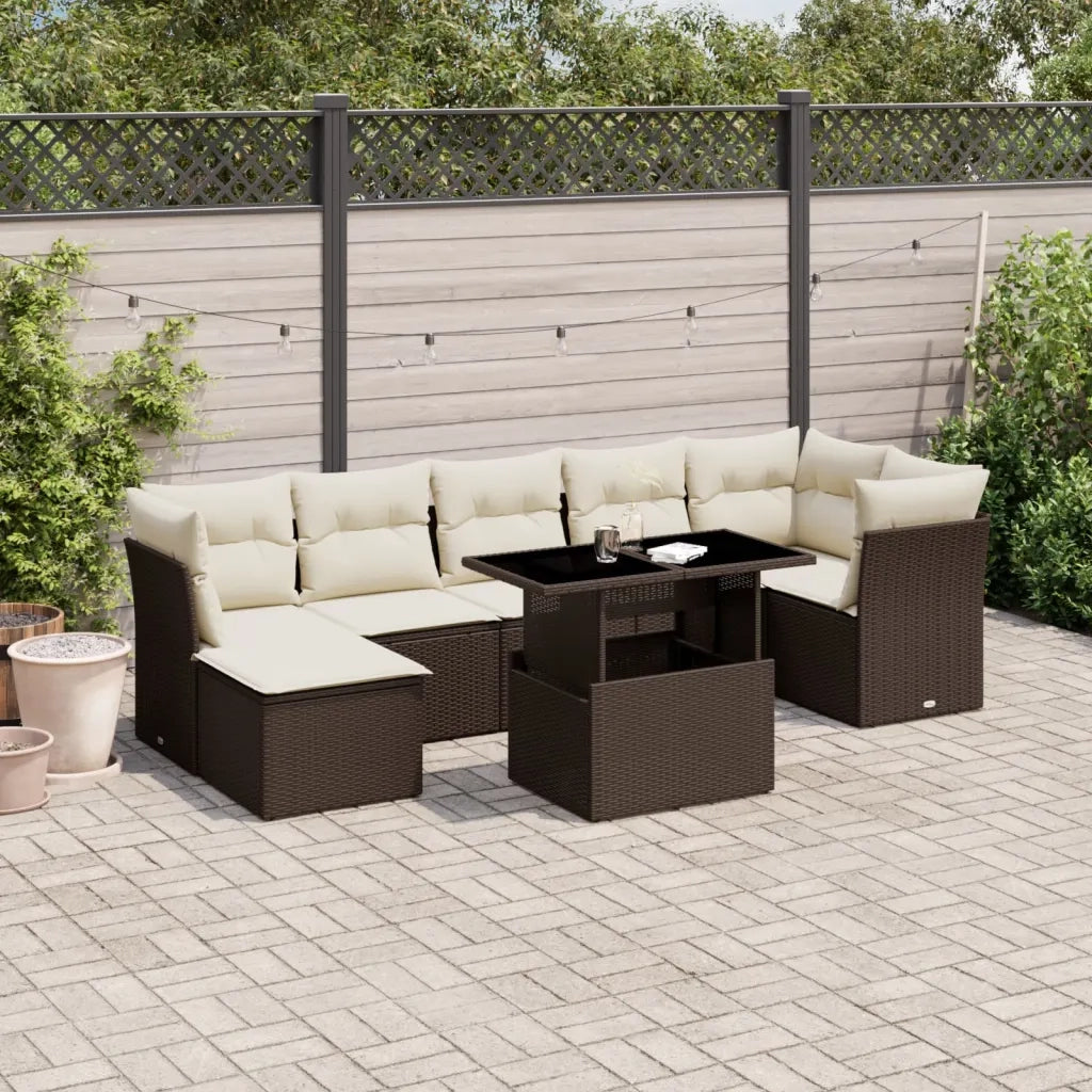 Set Divani da Giardino 8 pz con Cuscini Marrone in Polyrattan 3266753