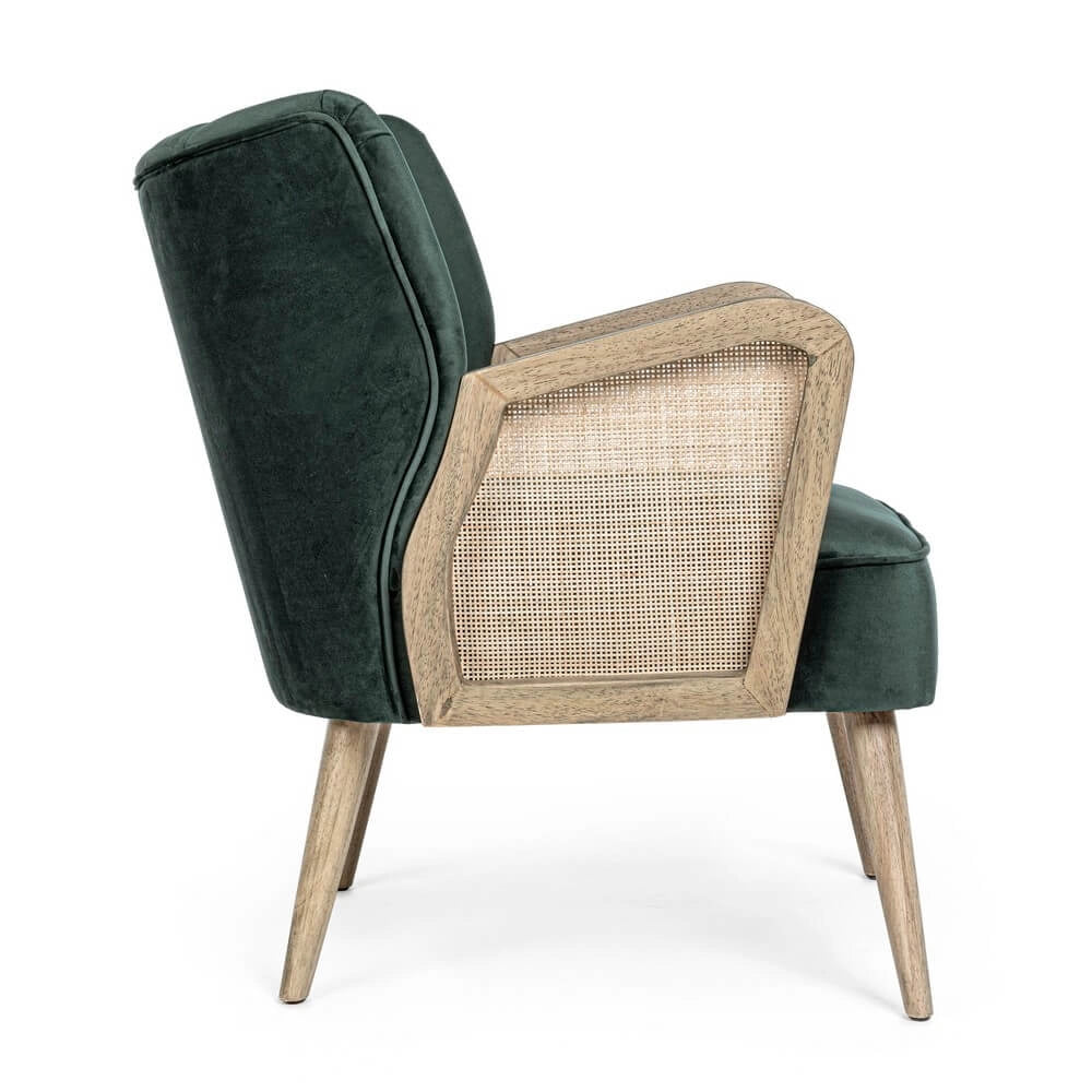 Poltrona Imbottita con Braccioli in Legno e Rattan - FLORENCE